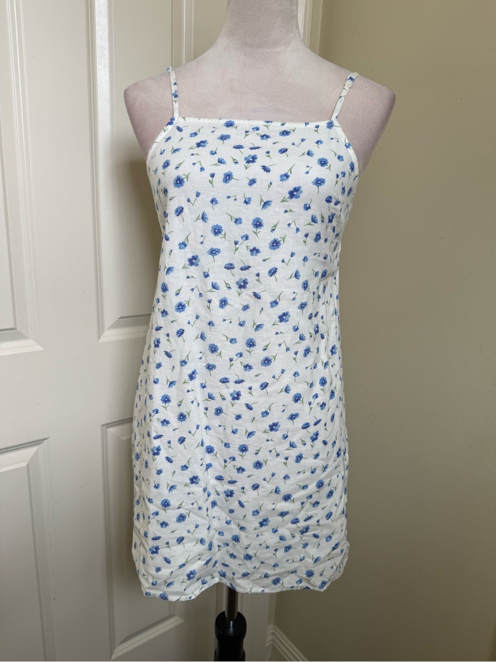 American Eagle Outfitters White Mini Dress with Blue Floral Print